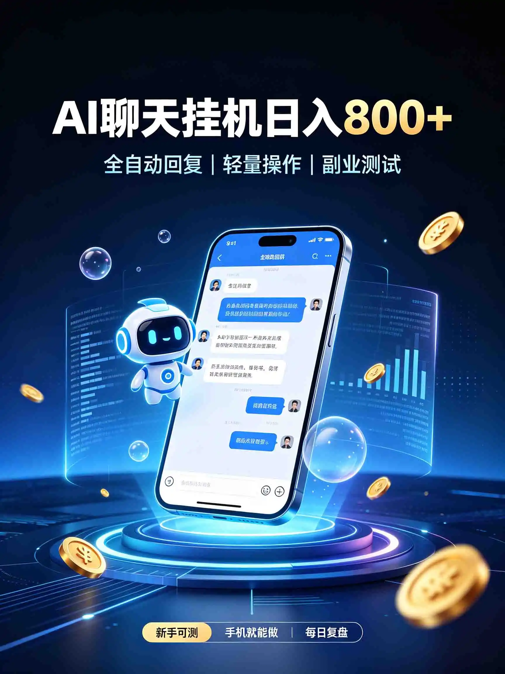 AI聊天挂机，日入800+，适用个人副业，工作室矩阵操作-钱途社
