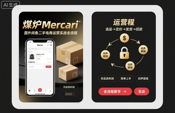 煤炉Mercari国外闲鱼二手电商运营实战全流程，仿品高利润，简单上手，闷声搞钱-钱途社