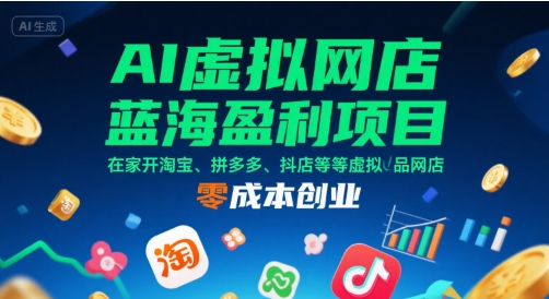 AI虚拟网店蓝海盈利项目,在家开淘宝、拼多多、抖店等虚拟品网店,零成本创业-钱途社