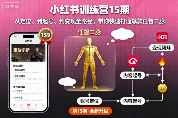 小红书训练营15期，从定位、到起号、到变现全路径，带你快速打通爆款任督二脉-钱途社