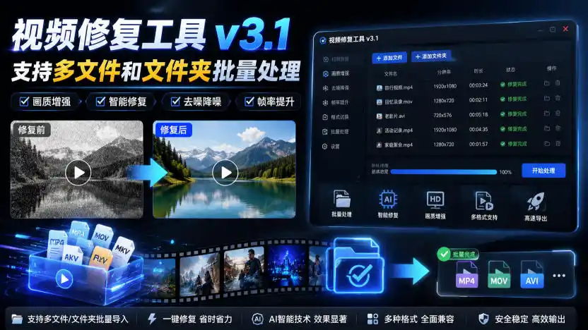 视频修复工具v3.1，支持多文件和文件夹批量处理-钱途社