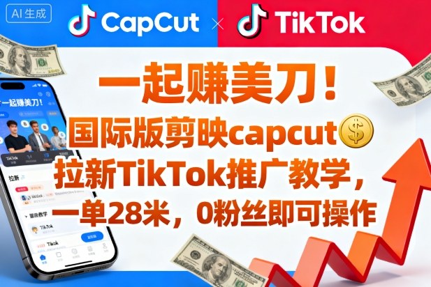 一起賺美刀！国际版剪映capcut拉新TikTok推广教学，一单28米，0粉丝即可操作(附推广入口和教学)-钱途社