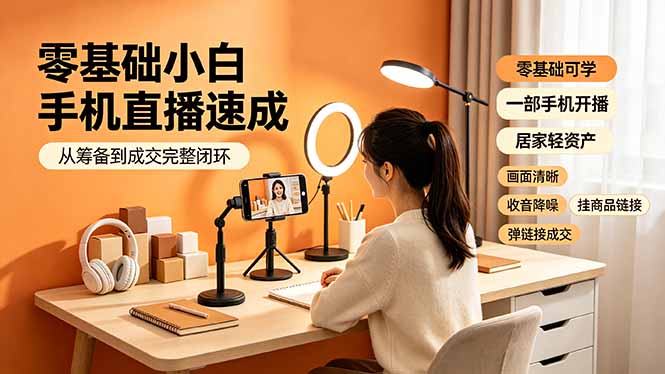零基础小白手机直播速成，从筹备到成交完整闭环，适配苹果安卓系统，解决杂音卡顿留人难问题-钱途社
