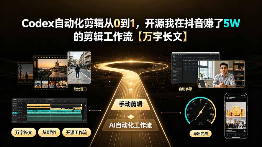 Codex自动化剪辑从0到1，开源我在抖音赚了5W 的剪辑工作流【万字长文】-钱途社