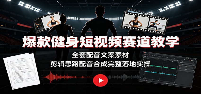 爆款健身短视频赛道教学：全套配音文案素材，剪辑思路配音合成完整落地实操-钱途社